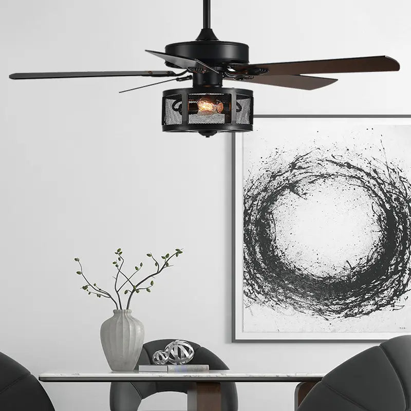 Drum Black Ceiling Fan with Light - Includes Remote Control,