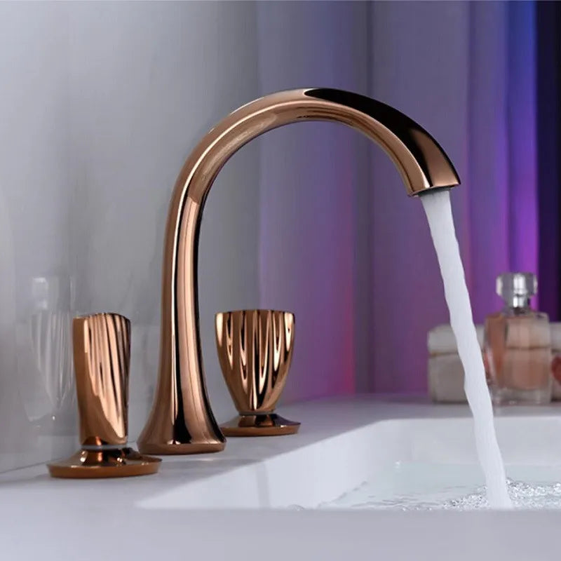 Bathroom basin brass faucet Rose Gold double handle faucet