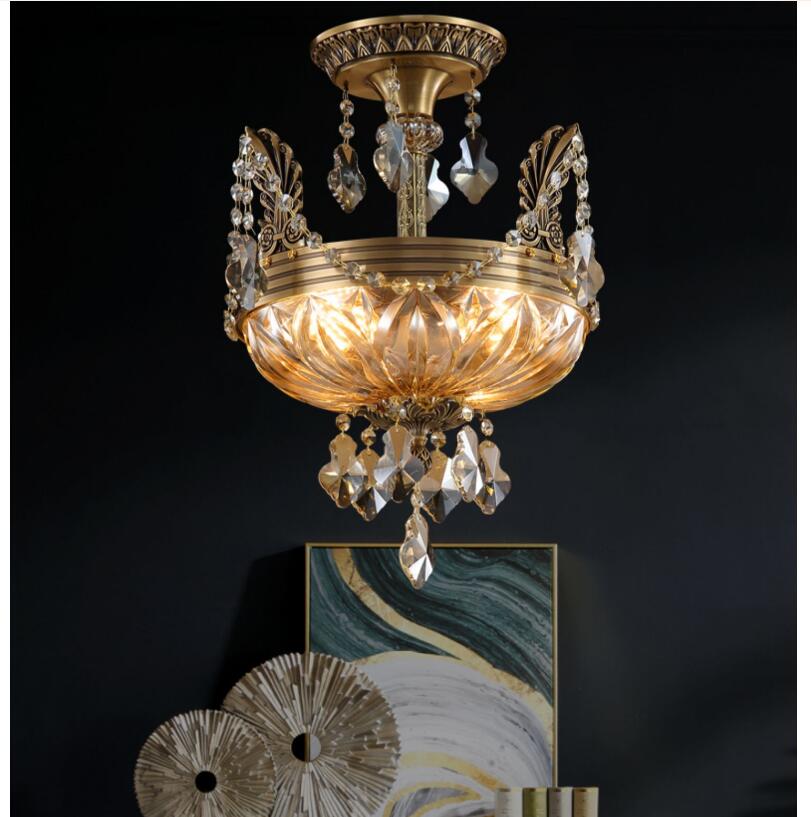Art Deco Bronze Style Crystal Ceiling Light - Semi Flush