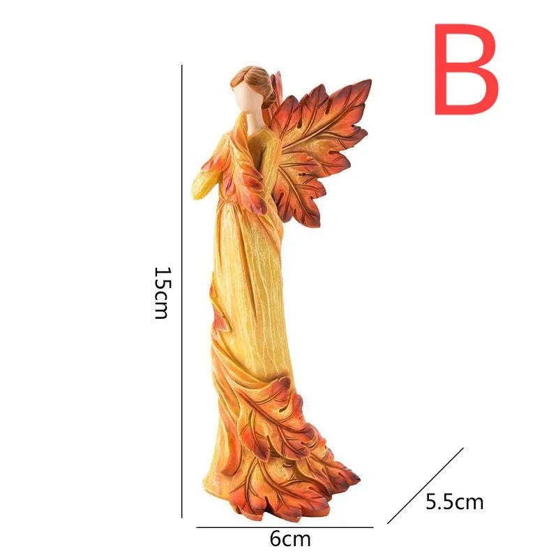 Autumn Maple Leaf Angel Wing Angel Figurines Statue Desktop