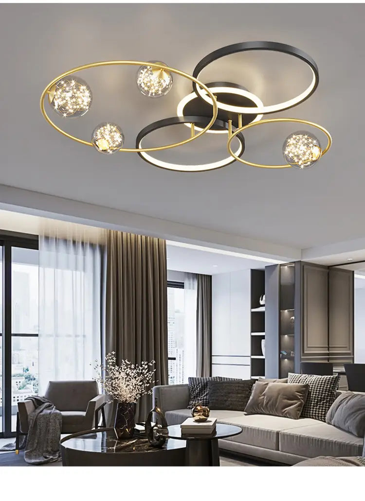 Modern Simple Black Gold Round Led Chandelier Minimalist