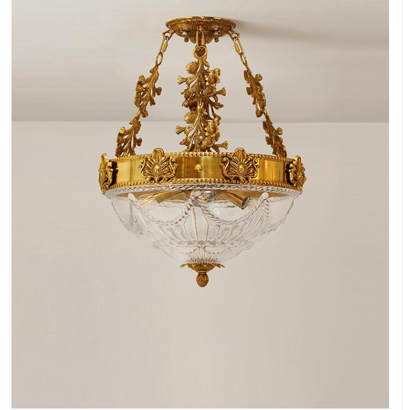 European-Style Copper Semi-Flush Ceiling Lamp - French