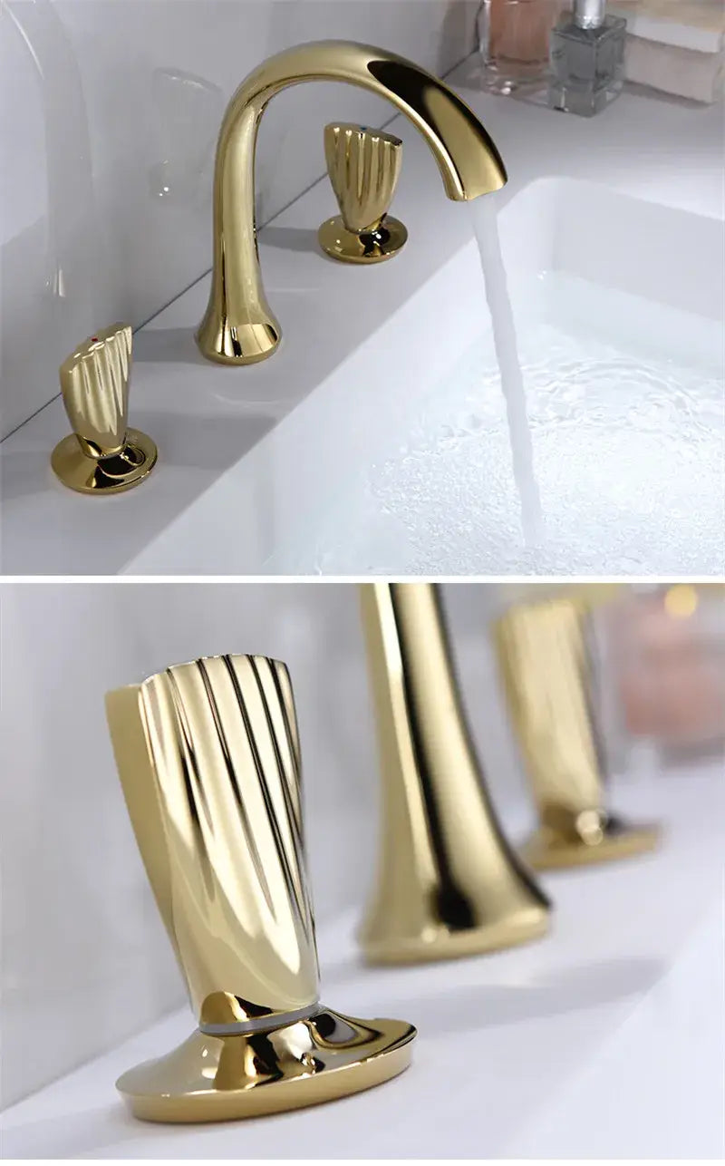 Bathroom basin brass faucet Rose Gold double handle faucet