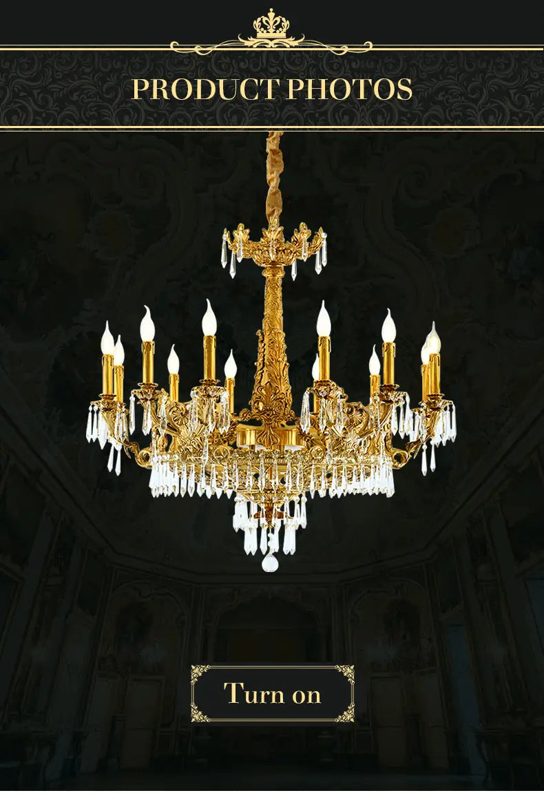 European Style Luxury Lighting Copper Crystal Chandelier