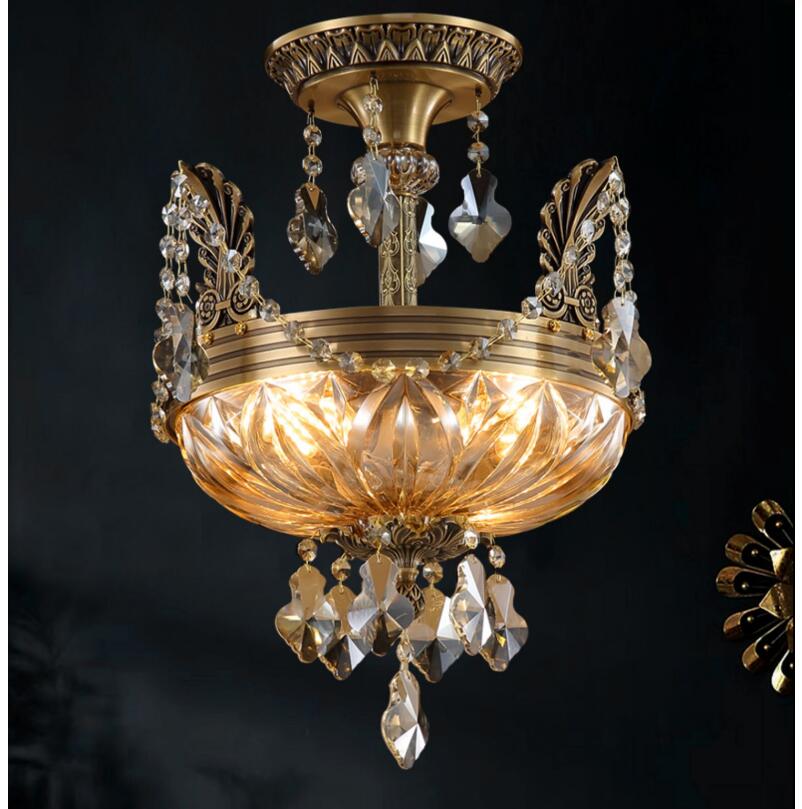 Art Deco Bronze Style Crystal Ceiling Light - Semi Flush