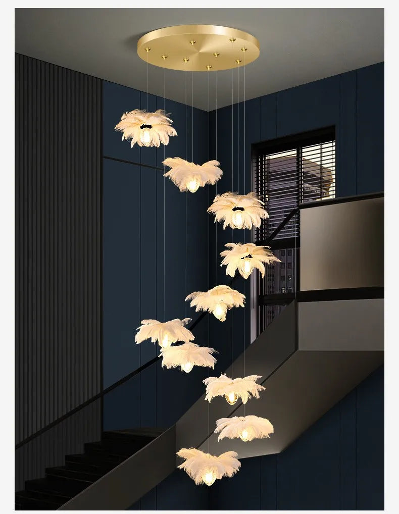 Ava Modern Ostrich Feather Chandelier - Elegant Glass