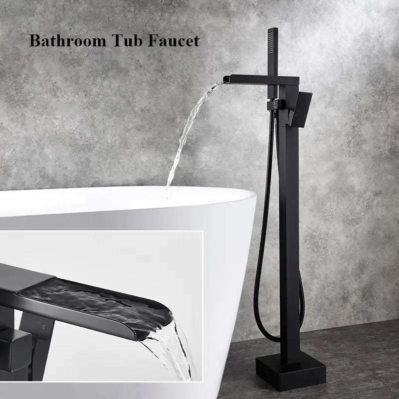 Bathroom Bathtub Faucet Black Flooring Standing Single