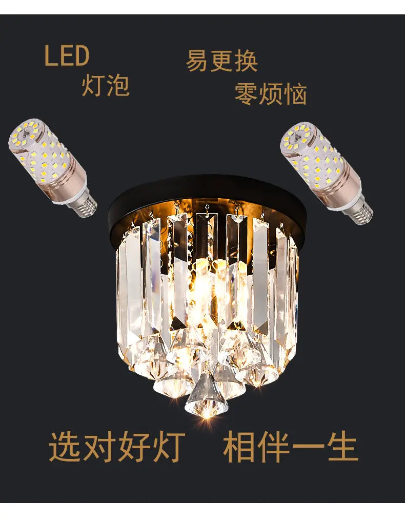 American Round Crystal Ceiling Lamp Modern Simple Corridor