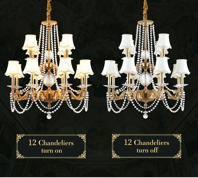 French Crystal Copper Chandelier Villa Duplex Lamp Luxury