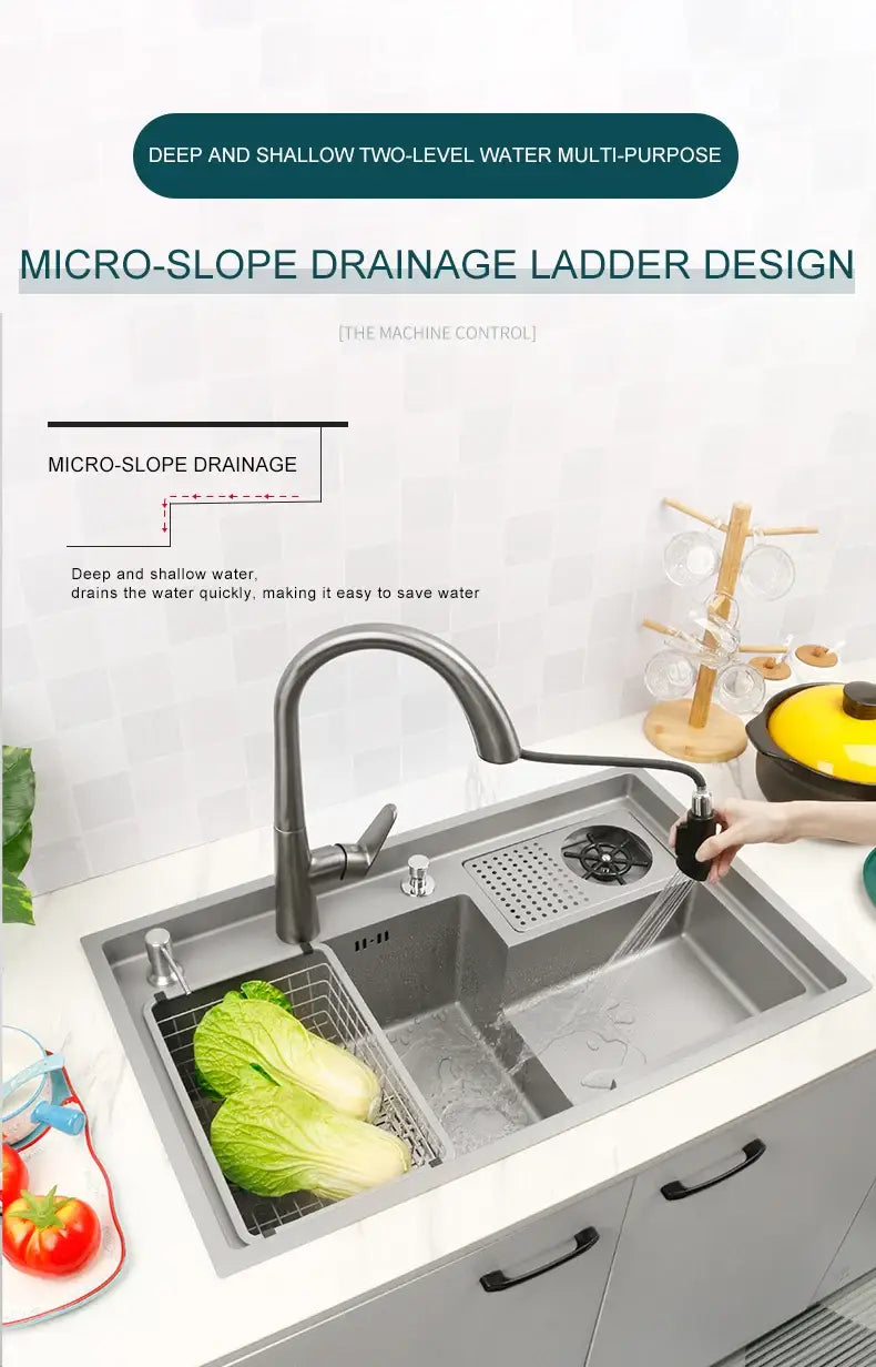 Grey Drop In Kitchen Sink Workstation Undermount Single Bowl