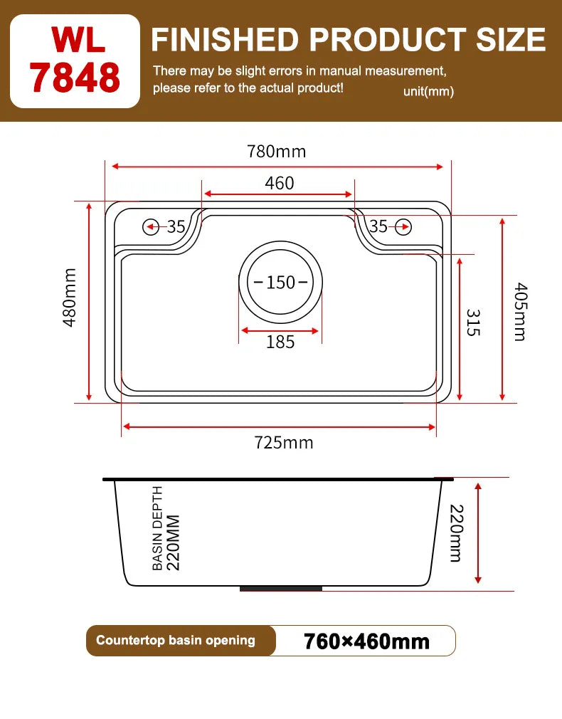 Stainless Steel Kitchen Sink Large Single Slot Household