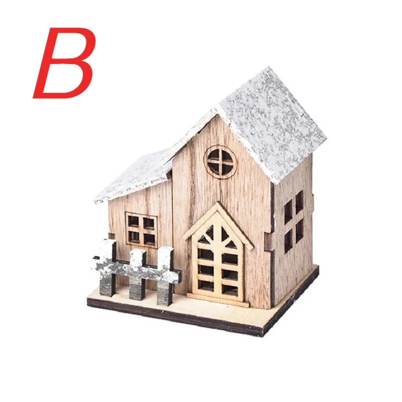 Christmas LED Light Wooden House Luminous Cabin Merry