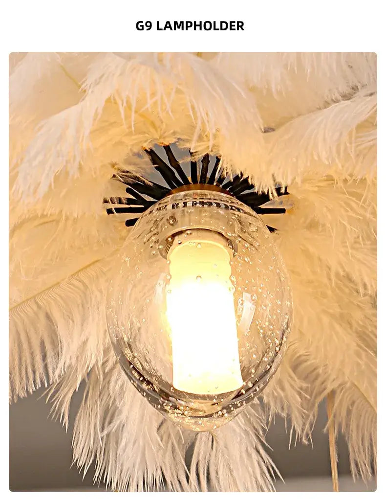 Ava Modern Ostrich Feather Chandelier - Elegant Glass