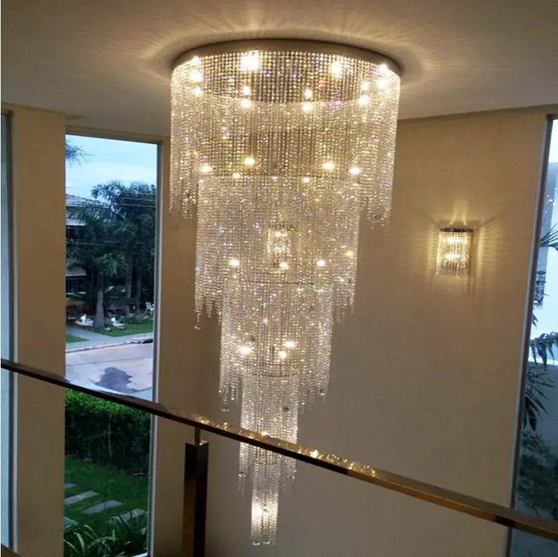 Luxury staircase crystal chandelier luxury villa living room