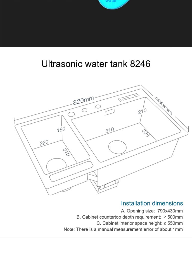Kitchen Sink Stainless Steel Dishwashing Sink Ultrasonic