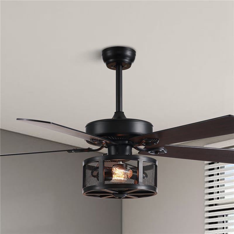 Drum Black Ceiling Fan with Light - Includes Remote Control,