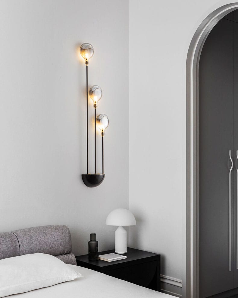Modern Gray Glass G4 Wall Lamp Gold Black Copper Bedroom