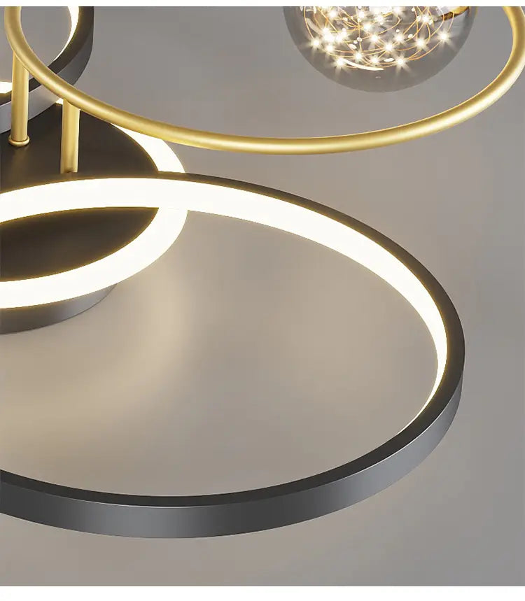 Modern Simple Black Gold Round Led Chandelier Minimalist