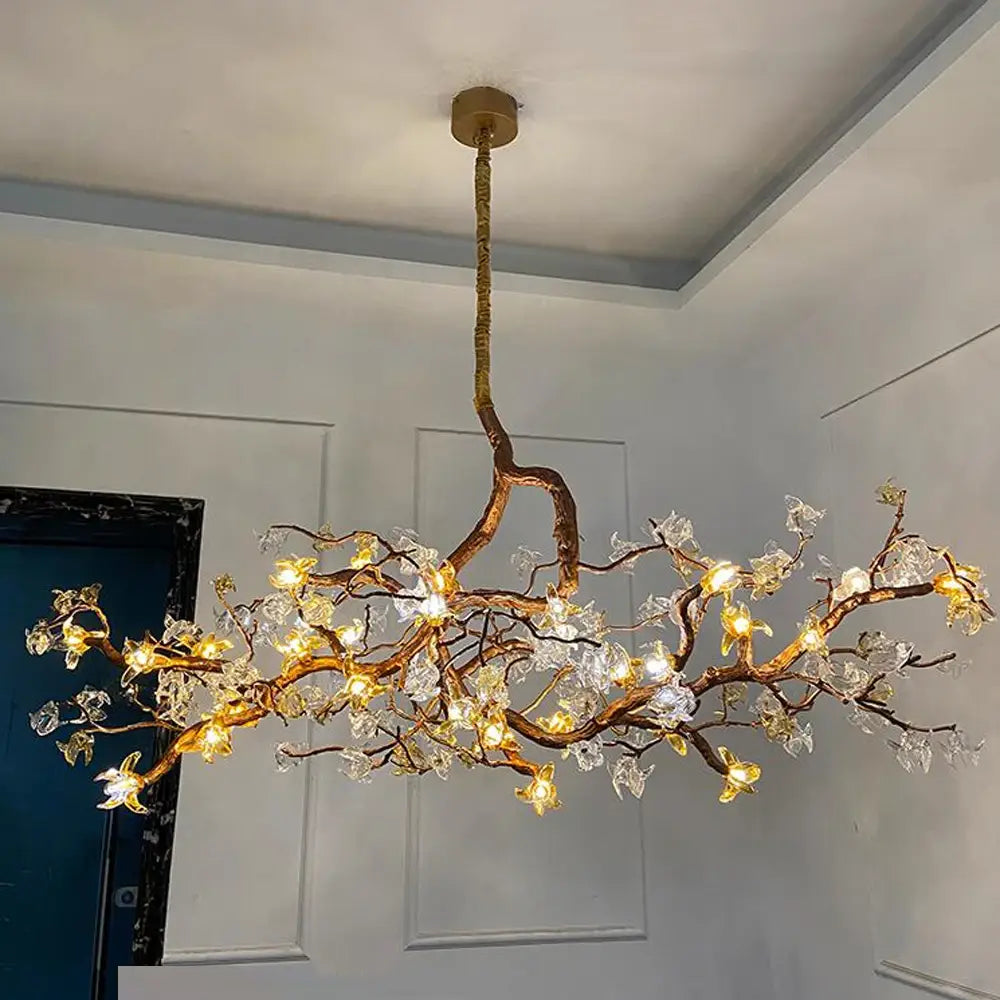Gold Flower Chandelier - Luxury Copper Lamp with Art Glass -