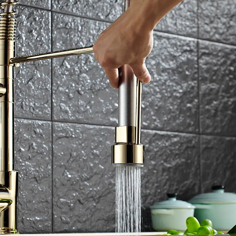 Pull Down Spring Kitchen Faucets Rose Gold Hot Cold Kitchen