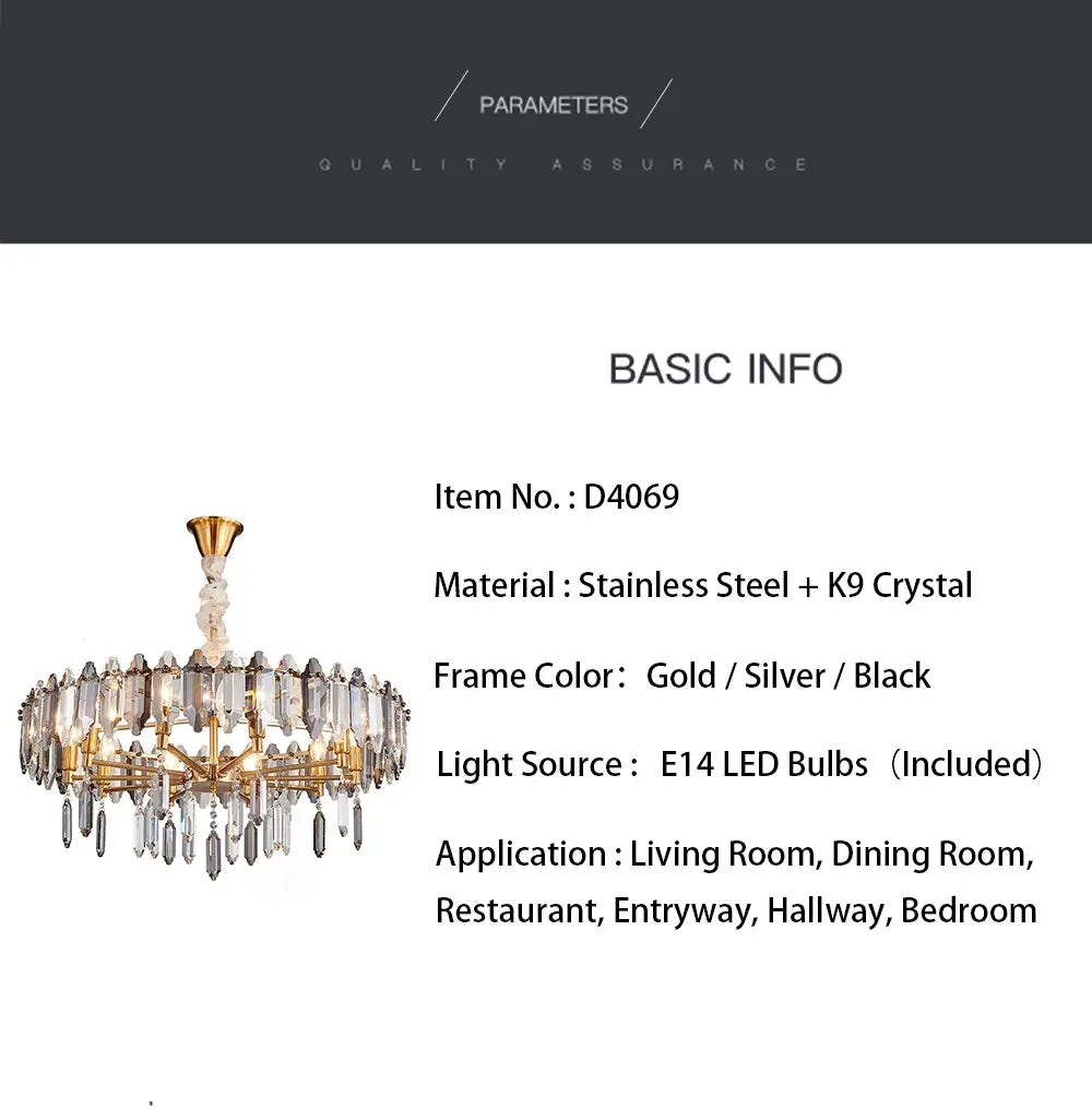 Modern Dimmable LED Chandeliers - Black Gray Crystal Lustres