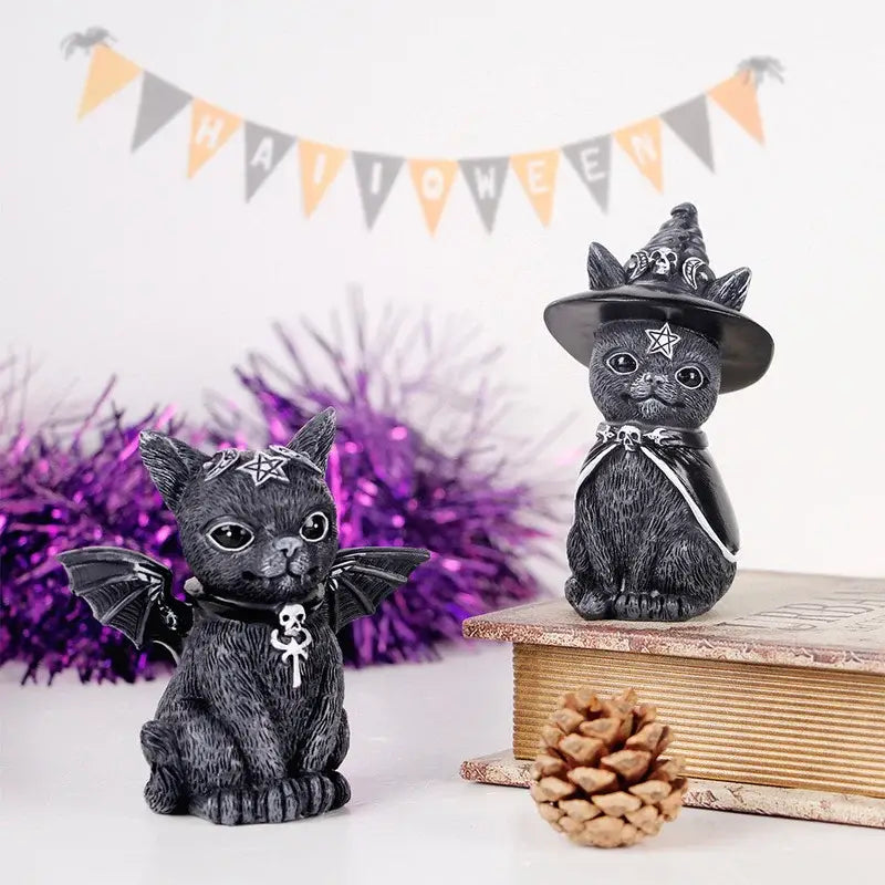 Garden Witch Cat Sculpture Gothic Kitten Decoration