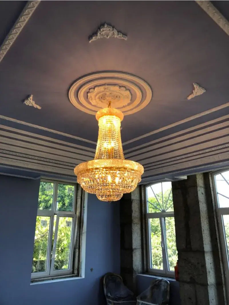 Empire Gold Crystal Chandelier - Elegance for Foyer, Kitchen