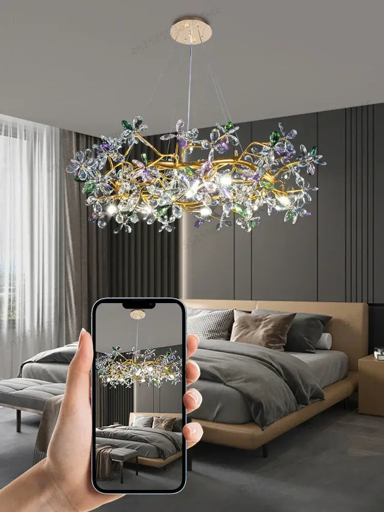 Liana French Crystal Gold Pendant Lamp for Dining & Villas