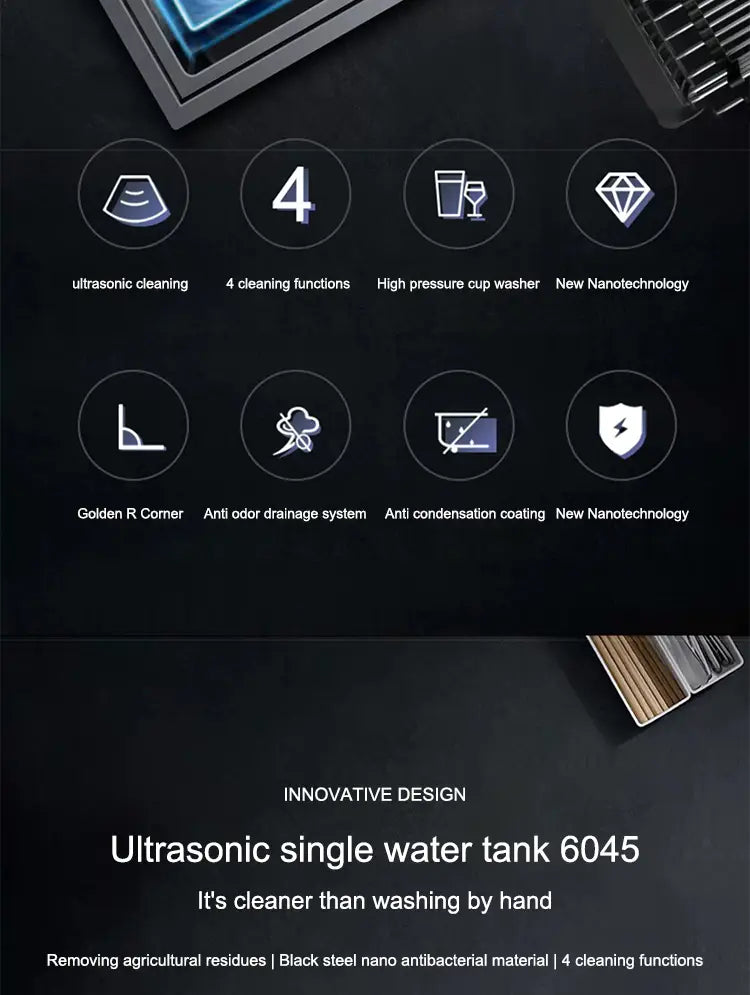 Kitchen Sink Stainless Steel Dishwashing Sink Ultrasonic