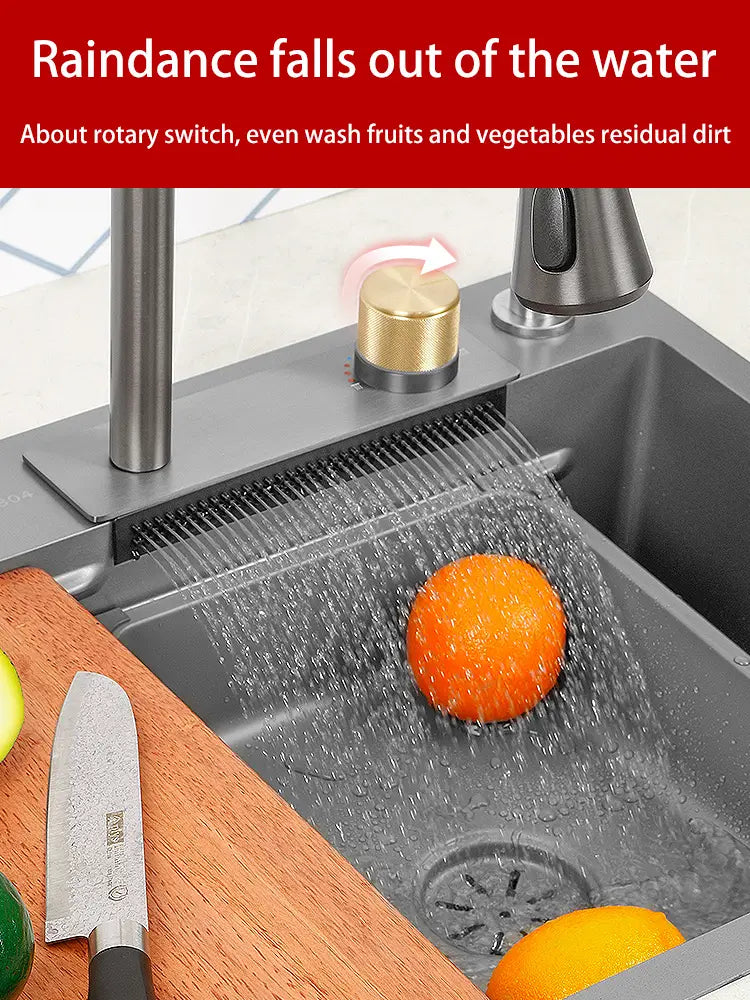Kitchen Sink Nano 304 Stainless Steel Waterfall Sink Gun