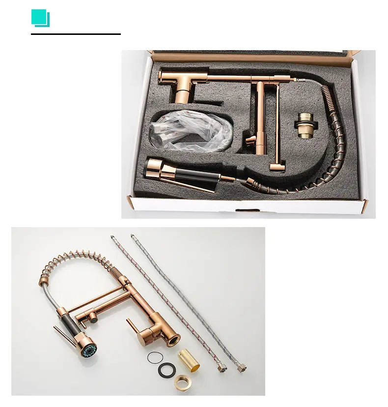 Pull Down Spring Kitchen Faucets Rose Gold Hot Cold Kitchen