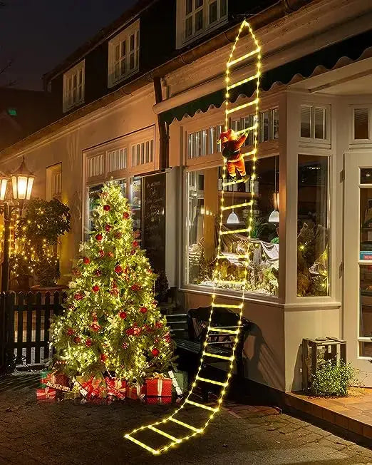 Christmas Decorations Ladder Lights with Santa Claus Doll