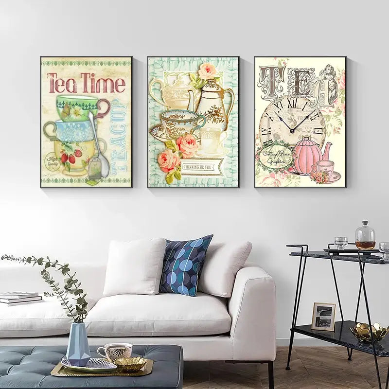 Vintage Coffee Cup and Cake Canvas Painting: Posters