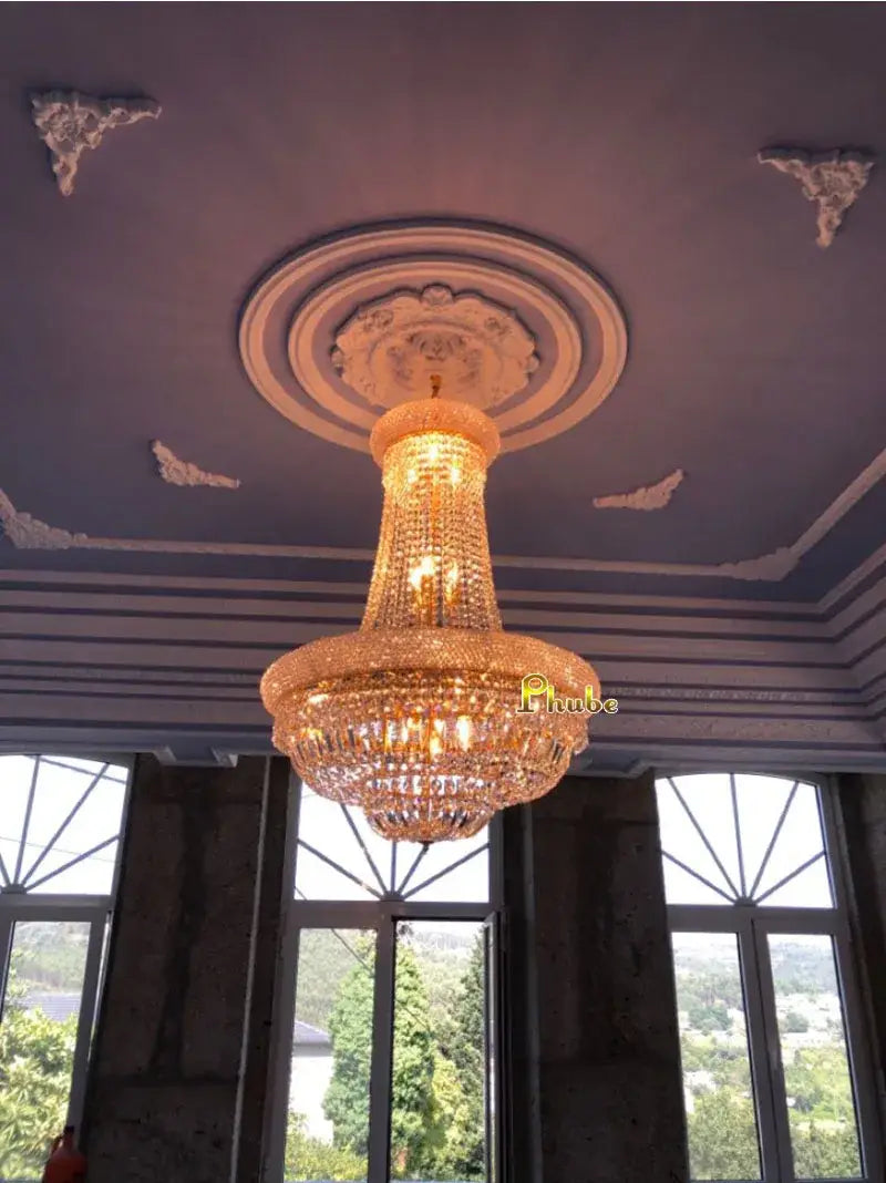 Empire Gold Crystal Chandelier - Elegance for Foyer, Kitchen