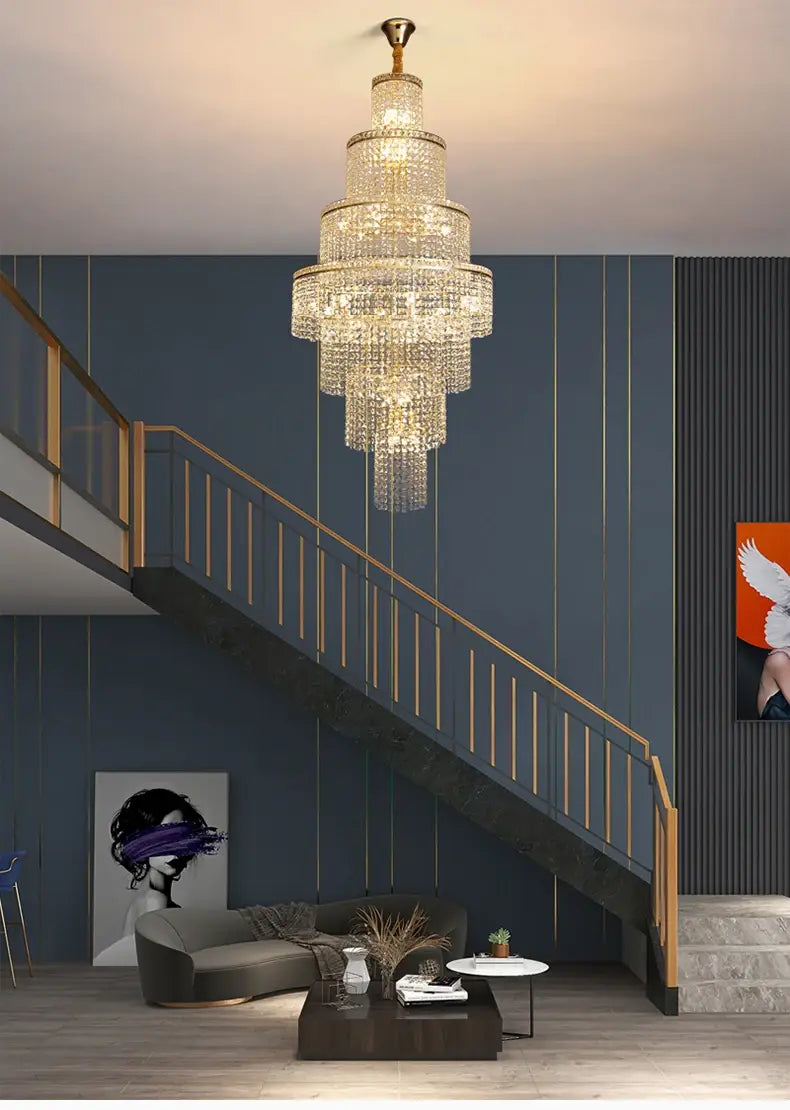 Opulent Large Golden Crystal Chandelier - Elevate Your High