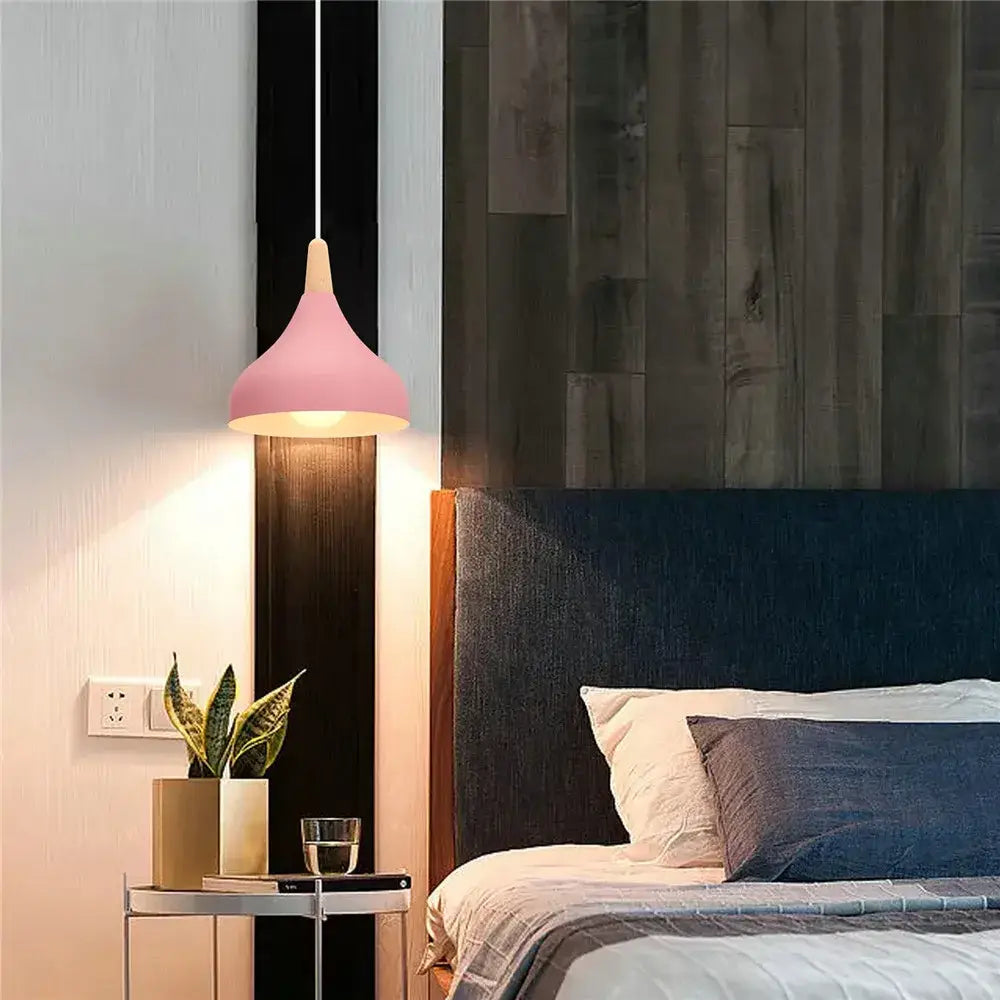 Nordic Modern E27 Wood Pendant Light Pink Pendant Lamp Shade