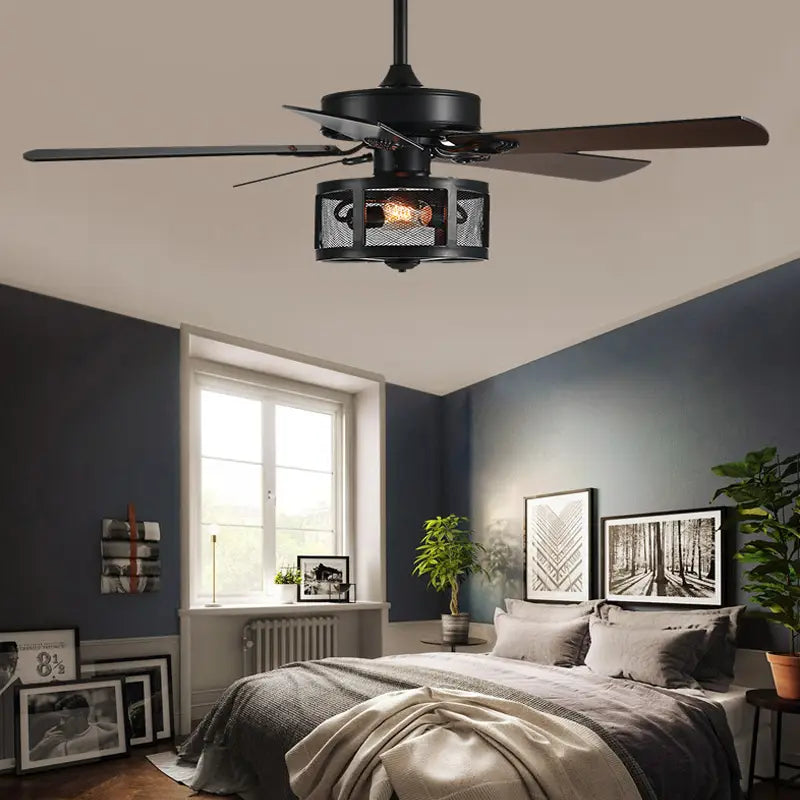 Drum Black Ceiling Fan with Light - Includes Remote Control,