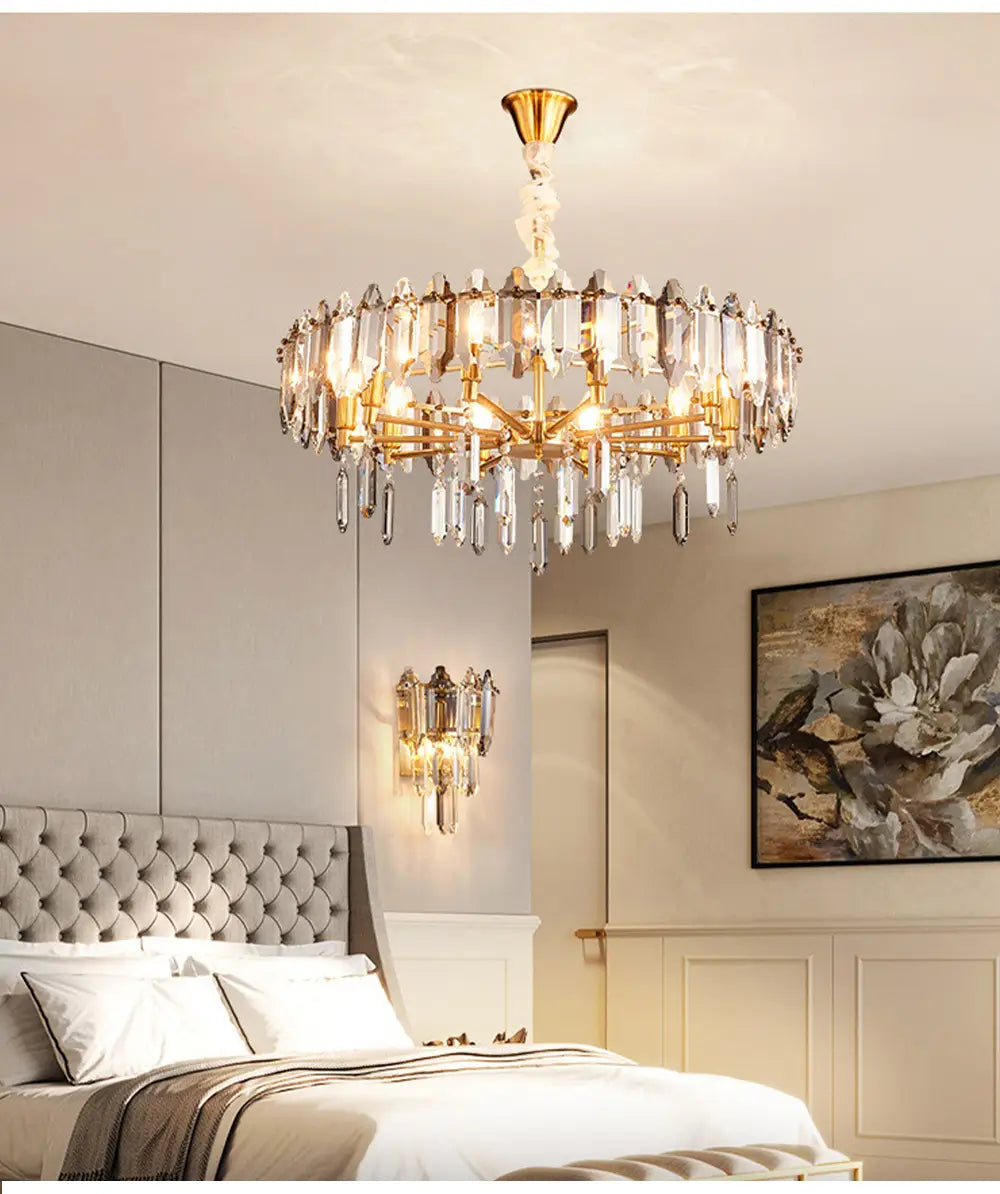 Modern Dimmable LED Chandeliers - Black Gray Crystal Lustres