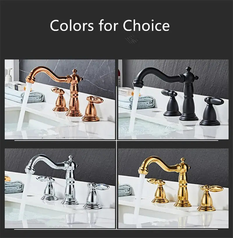 Basin Faucet Brass Rose Gold Widespread Bathroom Faucet