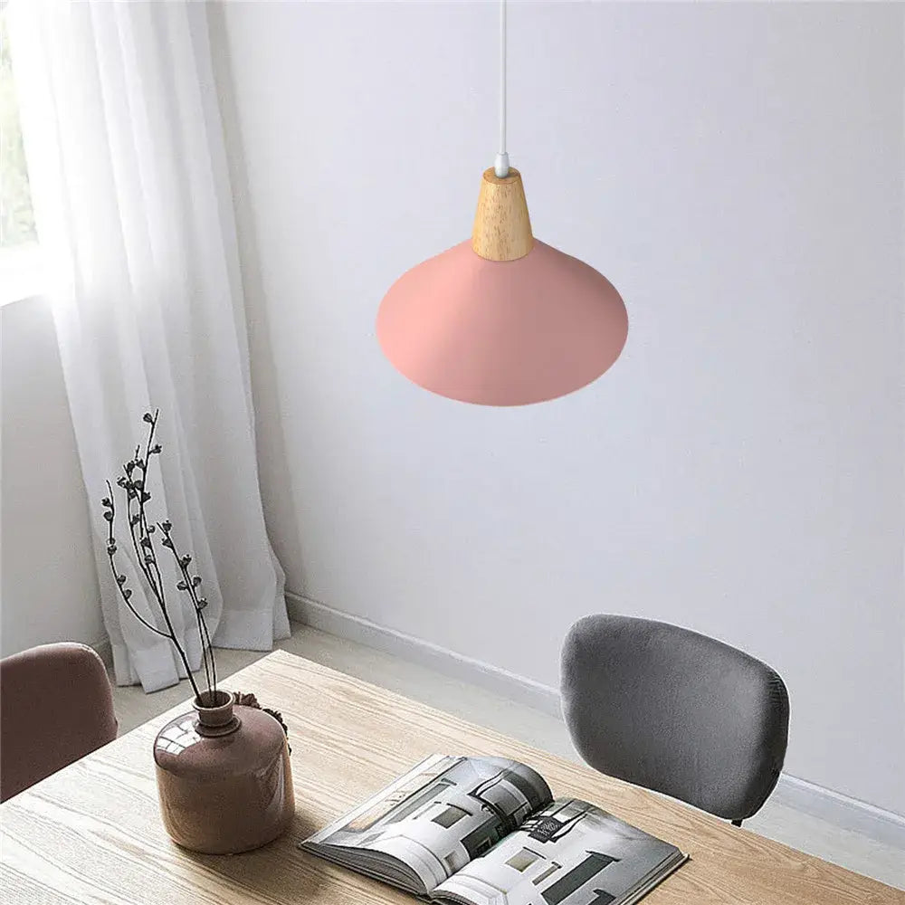 Nordic Modern E27 Wood Pendant Light Pink Pendant Lamp Shade