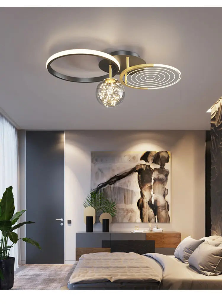 Modern Simple Black Gold Round Led Chandelier Minimalist