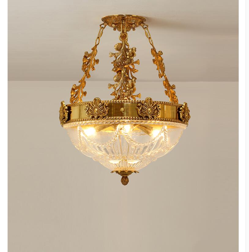 European-Style Copper Semi-Flush Ceiling Lamp - French