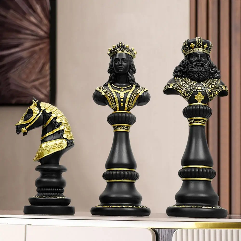Vintage Chess Statue Decor: Resin Creative Sculpture for