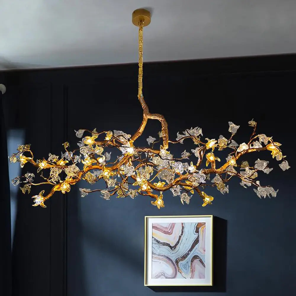 Gold Flower Chandelier - Luxury Copper Lamp with Art Glass -