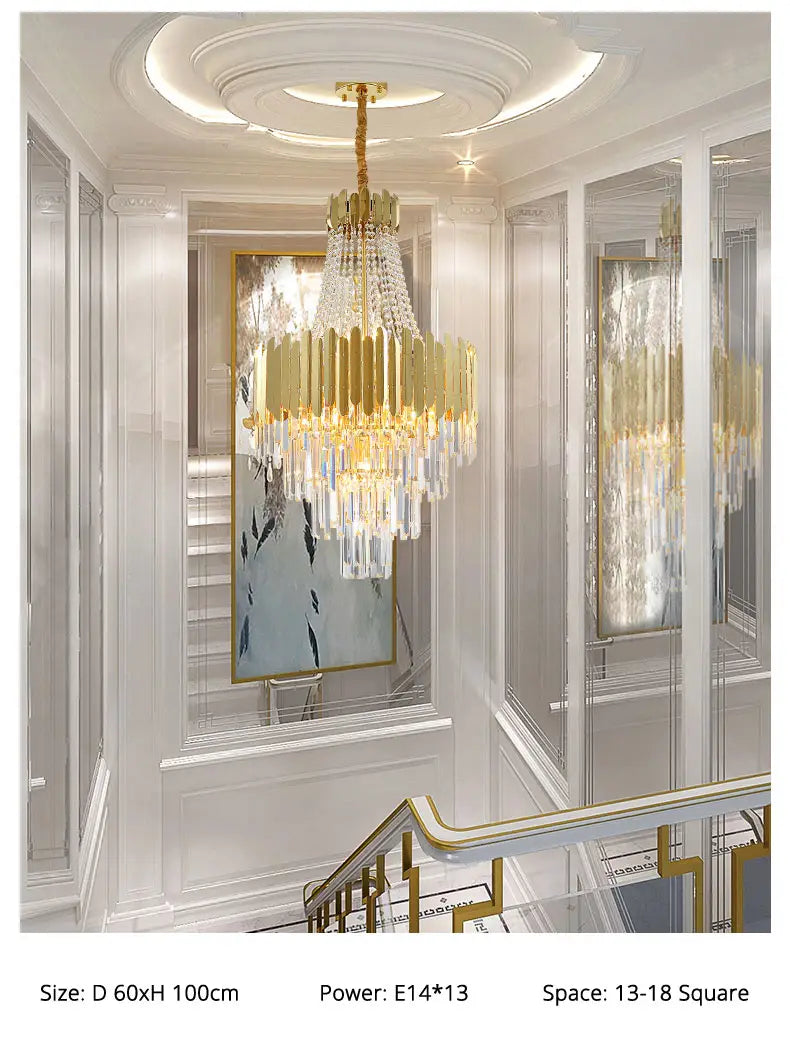 Luxury Long Large Stair K9 Crystal Chandelier Lustres De
