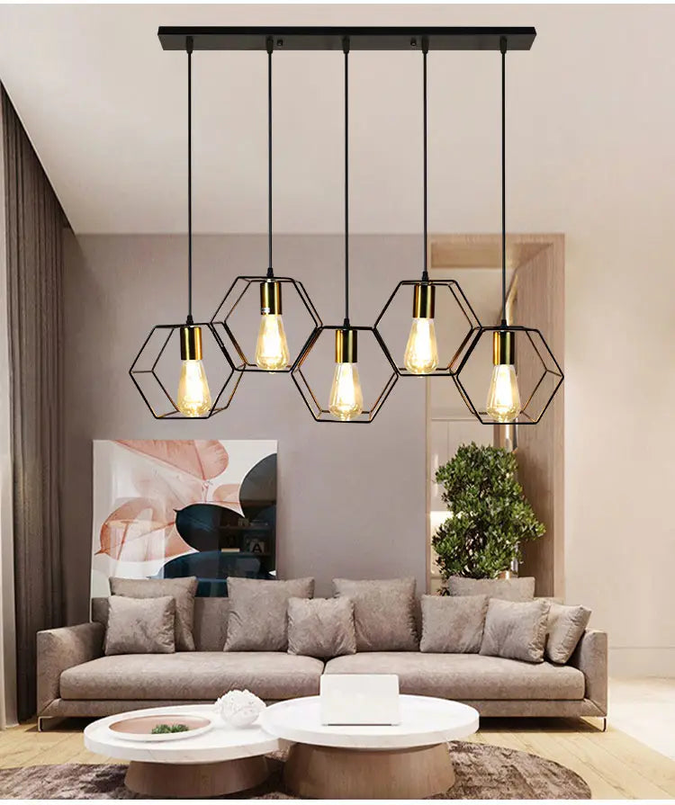 Modern Creative LED Chandelier Hanging Lamp Geometric Metal