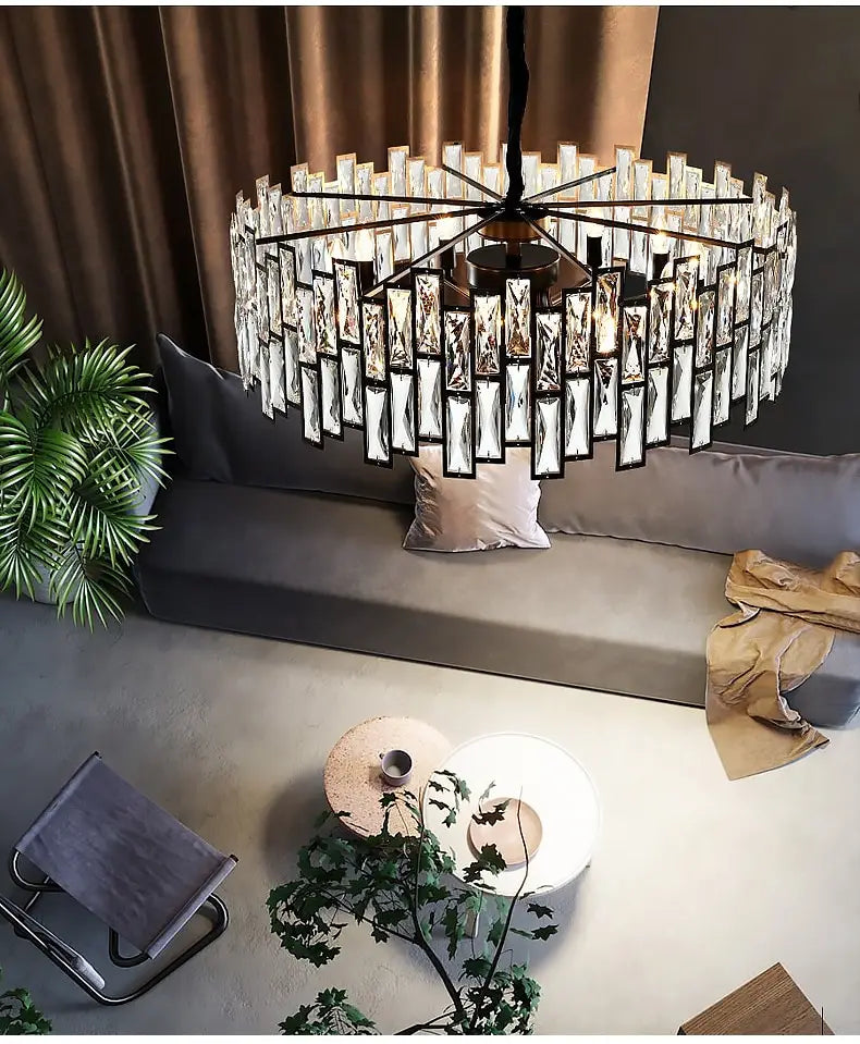 Modern Round Crystal Black Chandelier For Living Room Dining