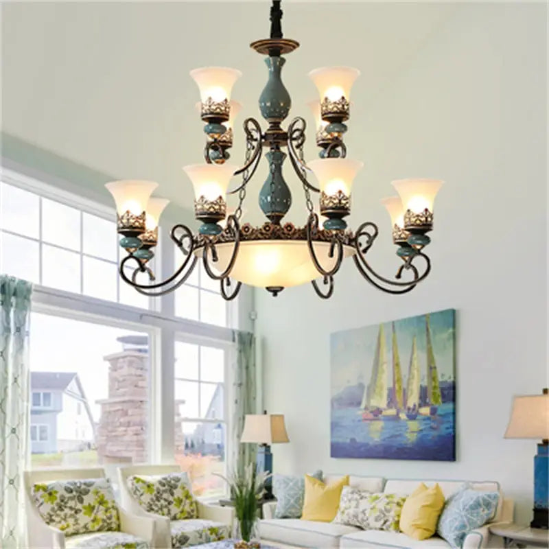 Isabella European Vintage Ceramic Chandelier - Classic Metal