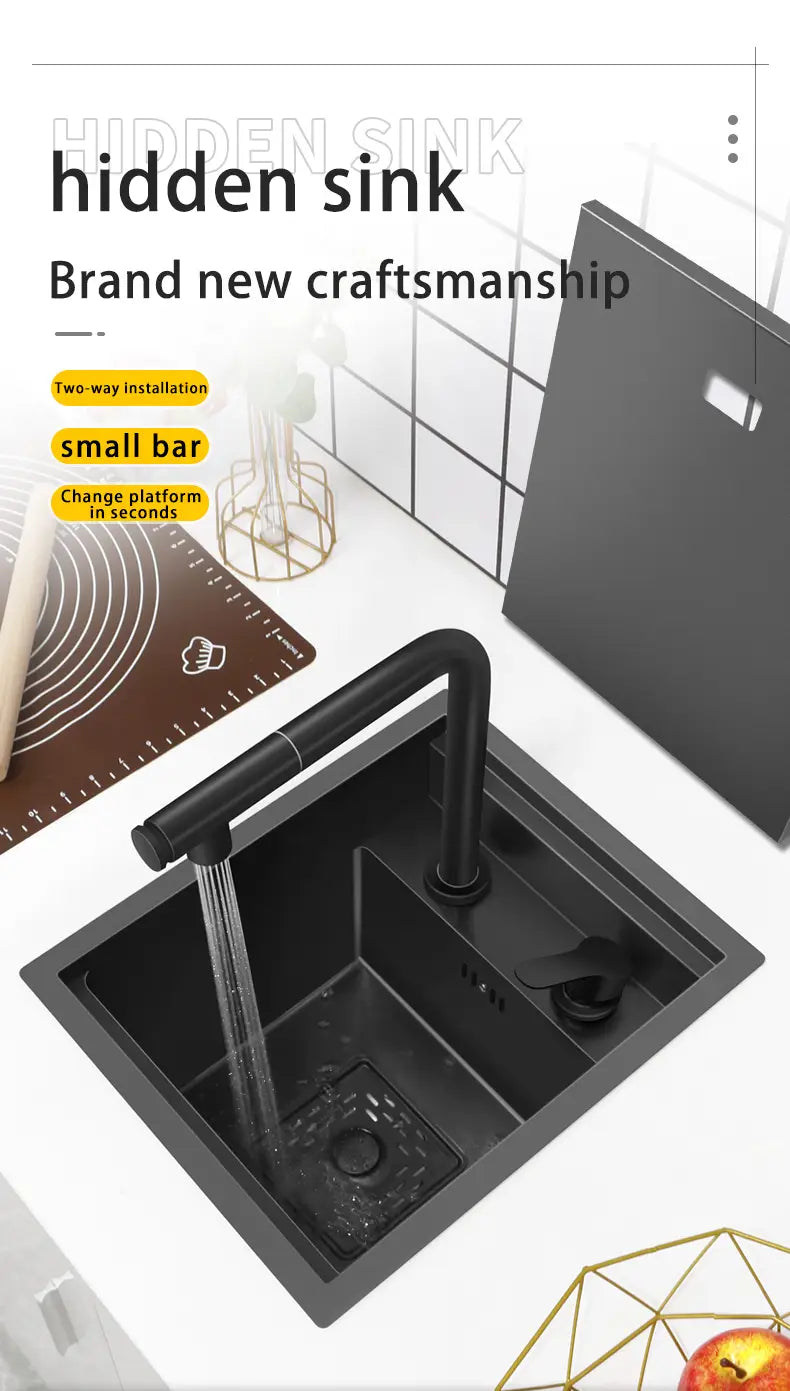 Bar Sink Single Bowl Hidden Black Kitchen Sink Undermount