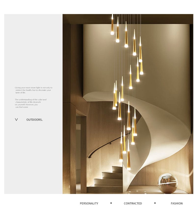 LED Chandelier Gold/Black/White/Coffe/Silver Staircase Long